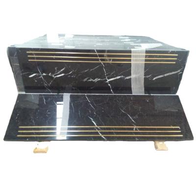 China Modern Natural Marble Veins Black Indoor Staircase Luxury Stairs Step for sale