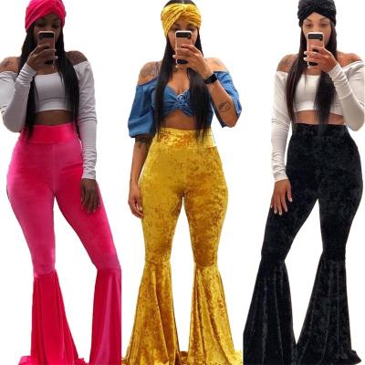 China B9204 New Fashion High Waist Gold Velvet Candy Flare Pants Women Clothes for sale