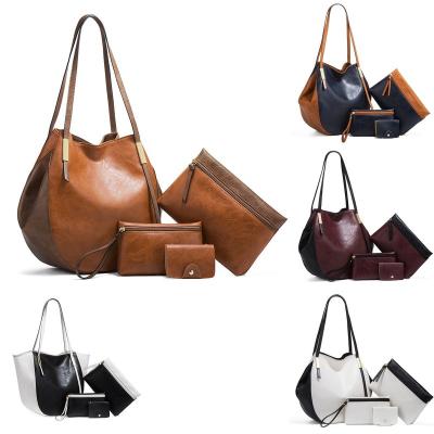 China Newest 2021 New Arrival Fashionable Women 4 Piece Tote Bag And Purse Set PU Leather Shoulder Handbag Set for sale