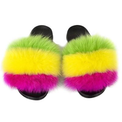 China Fashion Trend Full Cover Fur Slides Slippers New Design Lady's 100% Genuine Fox and Raccoon Fur Outdoor for sale