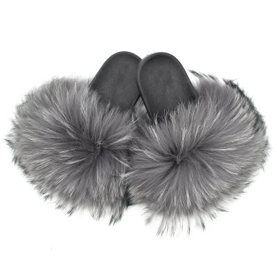 China Fashion trend fur slippers regularly 2021 summer new arrival plush open toe child slips real fox fur slippers for sale