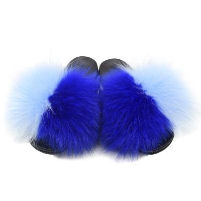 China New Fashion Trend Design Full Cover Kids Raccoon Fox Fur Slippers for sale