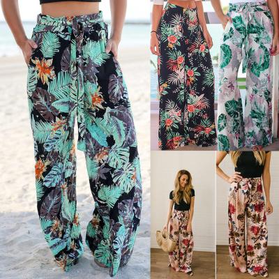 China New Arrival Breathable Summer Fashion Printed Pocket Pants Wide-Leg Lace Up Pants for sale