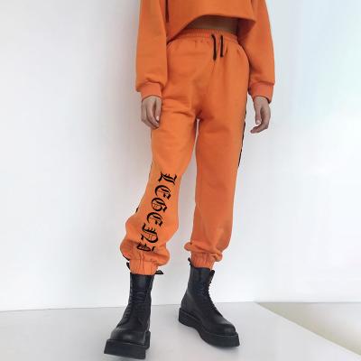 China Wholesale Breathable Gothic Letter Side Stripe Orange Sports Casual Cotton Pants Women Hip Pop Pants Women Casual Trousers for sale