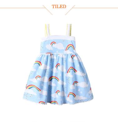 China Wholesale Breathable Baby Cartoon Print Style Kids Girl Dress Rainbow Halter Sleeveless Dress Light Blue for sale