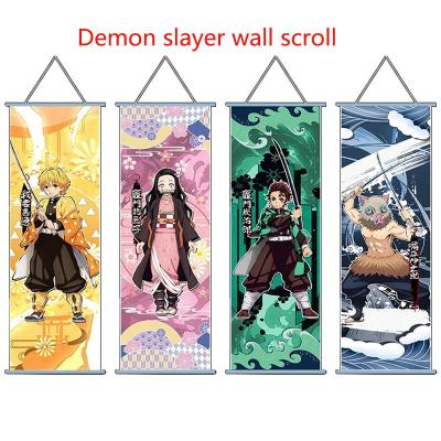 China Fabric Cloth Demon Slayer Wall Scroll Prints Picture Hippie Nordic Canvas Scroll Anime Poster Wall Painting Office Home Decor for sale