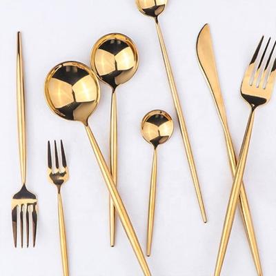 China Viable Nordic Portuguese Gold Colored Silverware Spoon Fork Set Stainless Steel Cutlery Flatware Set Mirror Nordic Dinner Knife for sale