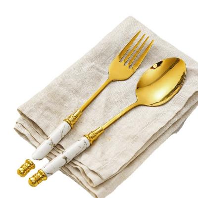 China Hot Selling Gold Flatware Stainless Steel Flatware Wedding Spoon Fork Viable Knife Set Handle 304 Marble Cutlery Set for sale