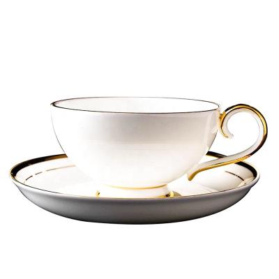 China Viable Modern High Quality Coffee Cup and Saucer Set Iced Color White Gold Rim Bone China Cappuccino Cups and Saucers for sale