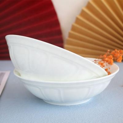 China Wholesale Ceramic Restaurant Porcelain Rice Bowl Disposable Bone China Embossed Ceramic Bowl for sale