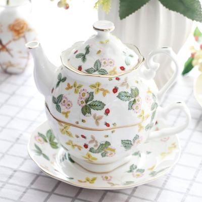 China JC Viable Chinese Suppliers Decal Desdign Bone China Teapot Cup Set Royal Custom Floral Teapot Tea For One Set For Coffee Shops for sale