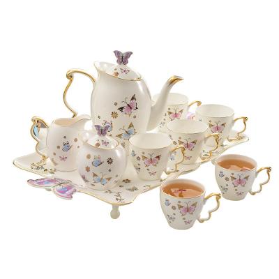 China Sustainable European Floral Luxury Tea/Coffee Set Butterflies Cup Sets For Coffee And Turkish Coffee And Tea Tea Sets for sale