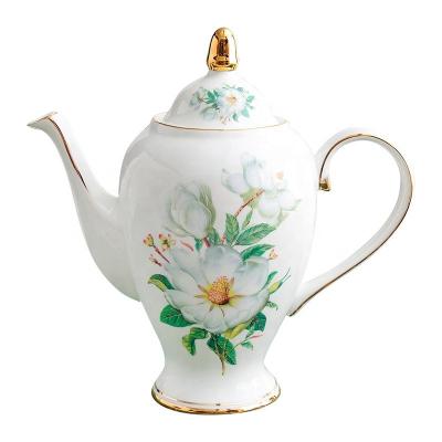 China Sustainable Amazon Selling White Flower Decal Custom Design Tea Set English Wedding Bone China Coffee and Tea Set Porcelain for sale