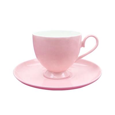 China Best Sustainable Elegant Nordic Style Wholesale Over-Glazed Pink Cup And Saucer Custom Design Cup Set For Coffee And Tea for sale