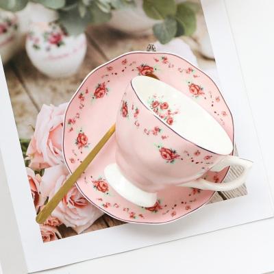 China Viable Royal Custom Made Arabic Tea Cups And Saucers Loose Fine Bone China Bone China Pink Gold Rim Coffee Cup And Saucer Set for sale