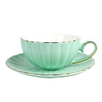 China New Viable Modern Bone China Tea Cup And Saucer JC Nordic Style Embossed Green Cups And Saucers For Gift for sale