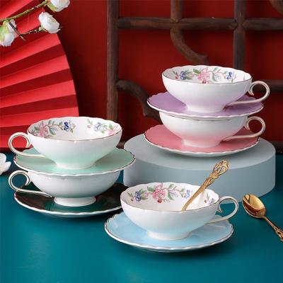 China Viable Set Nordic English Vintage Afternoon Tea Cup And Saucer Floral Porcelain Tea Cup And Saucer for sale