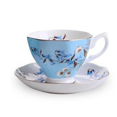 China Vintage Teacup and Saucer Set Bone China Floral Print Bone China Coffee Cup and Sauce Royal Viable Multicolor Teacup for sale