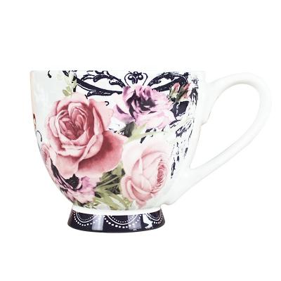 China Viable Wholesale Cheap White Fine Bone China Floral Design Mugs Elegant Arabic Style Mug for sale