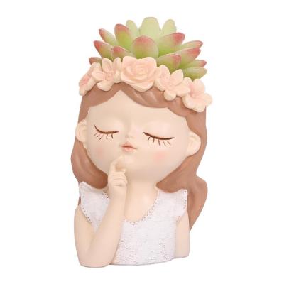 China New Design Girl Resin Pot Sweet Home Decor Flower Pots Cute Eco-friendly Planter Pots Wholesale for sale