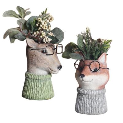 China Modern Deer Flower Planter Decor Panda Owl Fox Ornaments Flower Pots Resin Animal Wholesale Decorative Flower Pots for sale