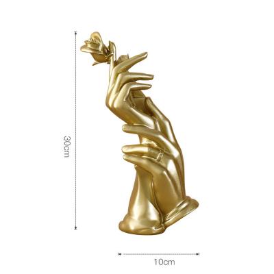 China Cheap China Resin Two Hands Statue With Rose Home Decor Gold Finger Statue Hands for sale