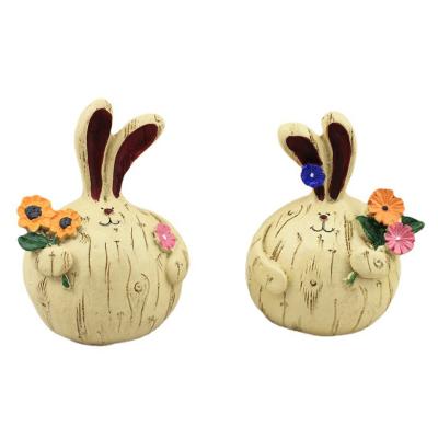 China China Easter Decoration Decorative Rabbit With Flower Resin Easter Bunny Rabbit for sale