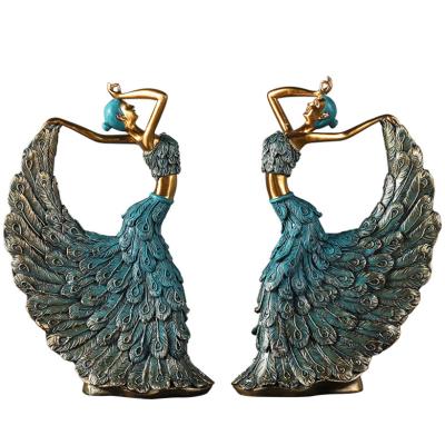 China Pretty China Design Resin Dancing Girl Statues Sculpture Peacock Home Decor Dancing Girl for sale