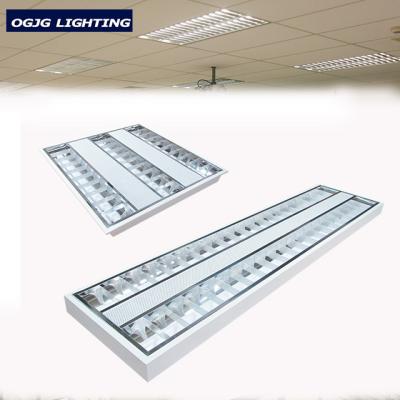 China Modern office grid troffer fixture ceiling recessed steel housing mounted led grill light for sale