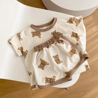 China Polyester/Cotton Baby Summer Cartoon Cute Bear Short Sleeve T-shirt Tops + Shorts 2 Piece Set For Boys And Girls P6005 for sale