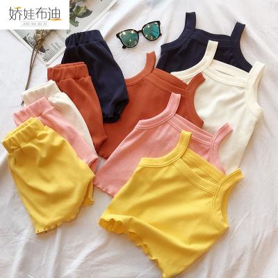 China Korean Version Of New Summer Baby Girls' Suit Spandex/Cotton Soft And Comfortable Shorts Vest Solid Color Sleeveless Suit P6143 for sale