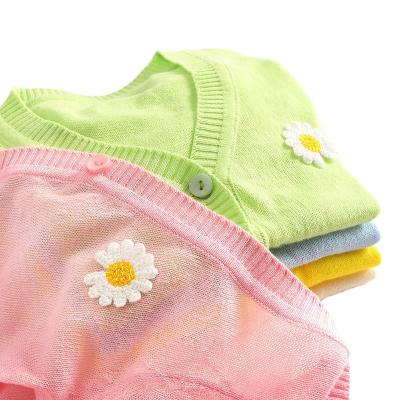 China 2021 Baby Knitted Cardigan Breathable Shirt Children Air Conditioning Summer Clothing Sun Protection Girls Cotton Thin Jacket P4641 for sale