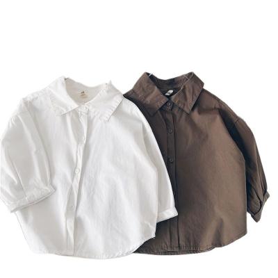 China Breathable boys spring 2021 autumn new style cotton solid color pure cotton girl shirt Korean children's top P4331 for sale