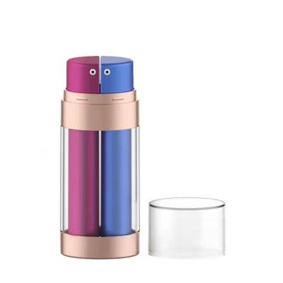 China Dual chamber double tube airless bottle 15ml*2 25ml*2 75ml*2 with single spout for dispensing for sale