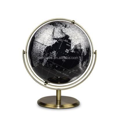 China 22.8cm Globe 9inch World Map Desktop Decoration Political Artistic Black Metal Globe for sale