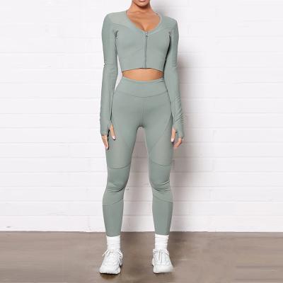 China Breathable Sculpt Tech Active Pattern Crop Top And Legging Tracksuit Set For Women for sale