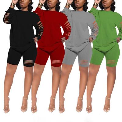 China Breathable Oversized Tracksuit Women Hole Solid Short Pants Set Summer Plus Size Tracksuits Clothes Female for sale