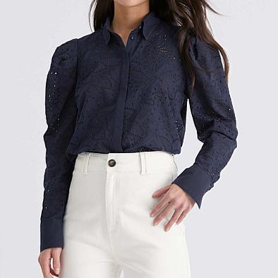 China Hollow Out Shirt- Breathable High Quality Designing A-Cut Shirt With Long Sleeves Customized Shirt For Women for sale