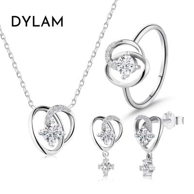 China Dylam CLASSIC 2022 New Designs Korean Popular Customized Chic Silver Bling Necklace Rings Earrings CZ 5A New Designs Set 925 for sale