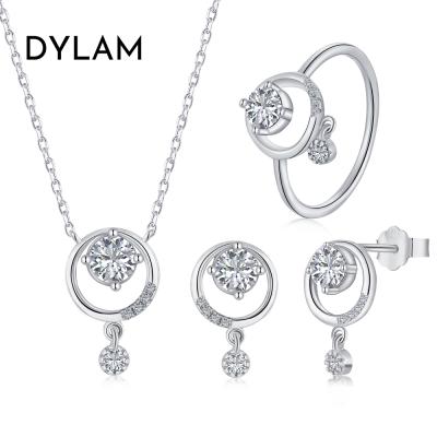 China TRENDY Dylam Wedding Rings Couples Set Earring For Women Jewelry Bridal Cubic Zirconia Necklace Earring Wedding Ring Set for sale