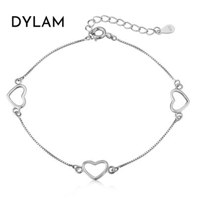 China Dylam 925 Sterling Silver Love Heart Link Charm FASHIONABLE Romantic Minimalist Chain Bracelets For Women Jewelry Accessories for sale