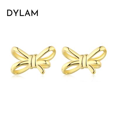 China Wholesale New Arrival CLASSIC/OFFICE/TRENDY Dylam No MOQ 18K S925 Sterling Silver Bow Stud Women Minimalist Trendy Gold Plated Earrings Jewelry for sale