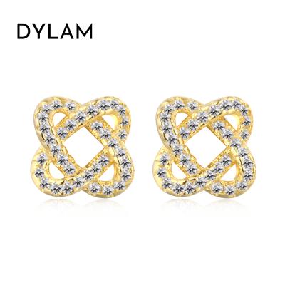 China CLASSIC/OFFICE/TRENDY Dylam Simple Fashion Dubai Braided Gold Plated Twisted Knot 5a CZ Crystal Cubic Zircon Stud 925 Silver Jewelry Diamond Earrings for sale