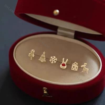 China TRENDY Dylam 18K Gold Plated 925 Sterling Silver Tree Elk Gift Crutch Shape Jewelry Christmas Festival Stud Earrings Pretty Cute Xmas for sale