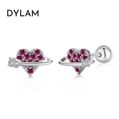 China CLASSIC/OFFICE/TRENDY Dylam Shiny Love Paved Diamond 18K Gold Plated 925 Sterling Silver White Gold and Gold Plated Tiny Stud Earrings for sale