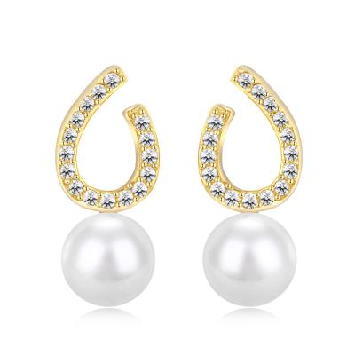 China Hot Selling Korean High Quality Fashion FASHIONABLE Sterling Silver Women Stud Earrings 18K S925 Gold Pearl Style 5A CA Jewelry Dylam Big for sale