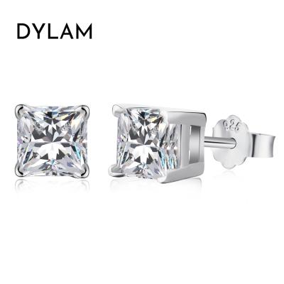 China Dylam Sterling Silver Small Studded Earrings Lead Free Nickel Free Korean Square Cut Hypoallergenic Zircon Earring Studs For Women Jewelry for sale