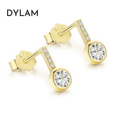 China Dylam Lead Free Nickel Free 2022 NEW Unique Wholesale Women 18k Gold Plated Simple Zircon Minimalism Jewelry 925 Sterling Silver Stud Earring for sale