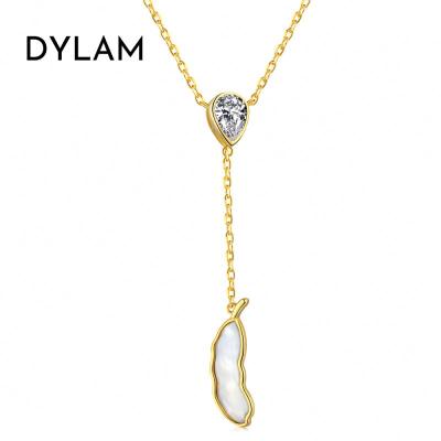 China Dylam S925 Shell Beans Pendant Trendy 18k Tiny Minimalist Silver Gold Plated Link Chain Charm Round Zircon Necklace for sale