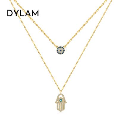 China Dylam CLASSIC Factory Supplier Wholesale 18K Gold Silver Hasma Hand Layered Choker Pendant Women Accessories Necklaces Chain Zircon for sale